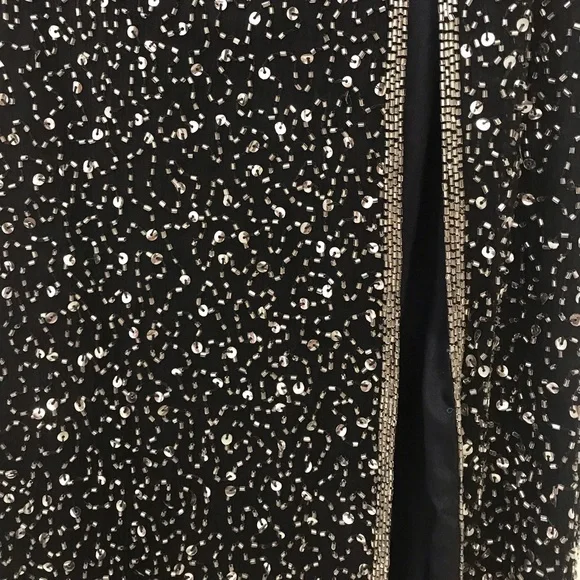 Vintage Black Beaded Backless Dress Front Slit - Picture 7 of 7